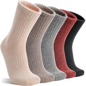 Women Merino Wool Black Gray Sock 5 Pairs Warm Thick Crew Cozy Winter Boot Socks